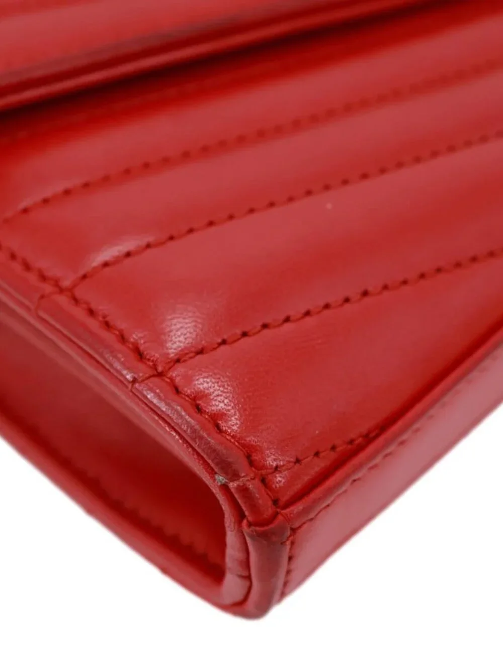 Yves Saint Laurent  Sulpice Matelasse Leather Wallet On Chain Red